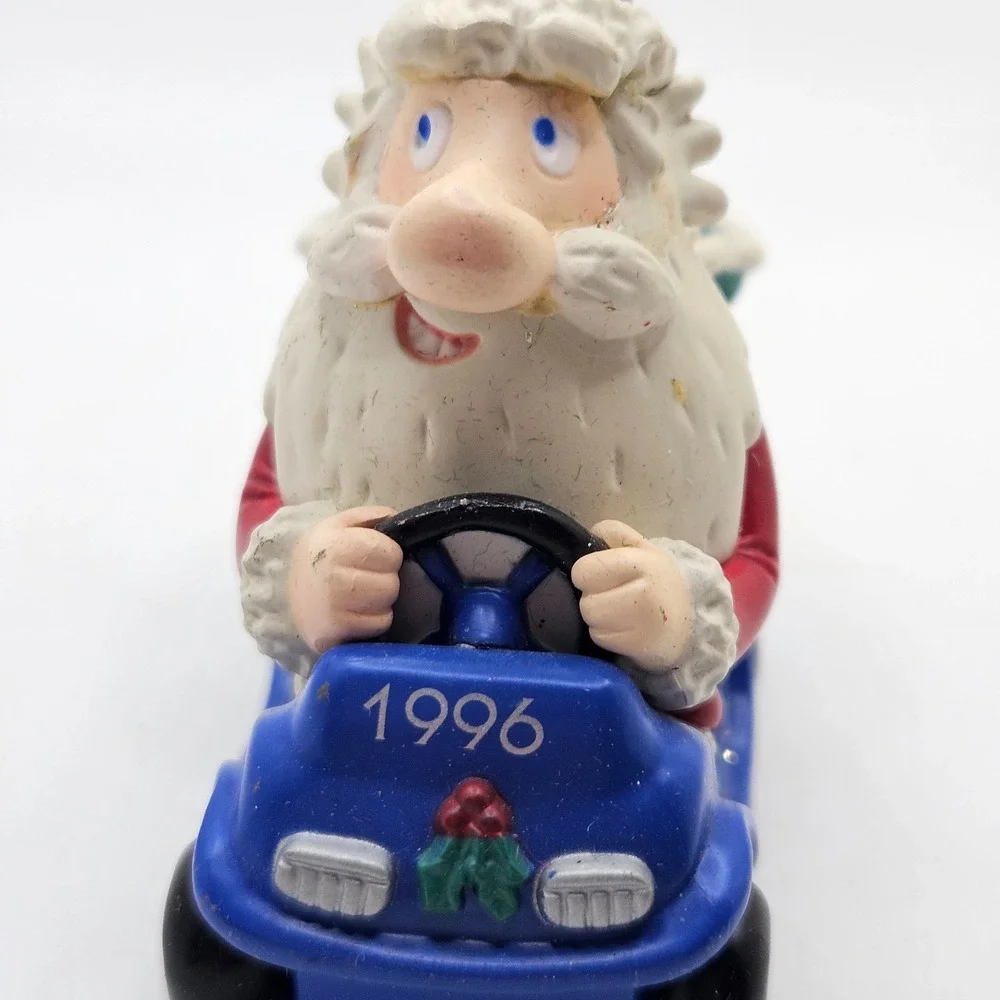 VTG 1996 Santa Claus Golfing Christmas Ornament Blue Car I'd Rather Be Golfing
